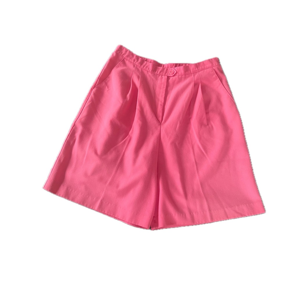 Vintage 80s Barbiecore Pink High Waisted Pleated Bermuda Shorts Womens 14 USA